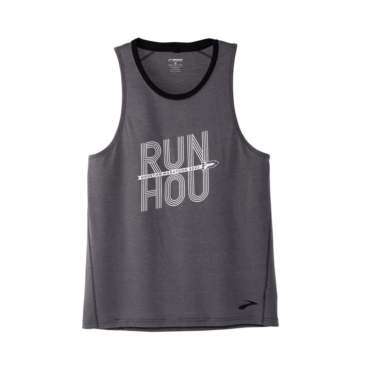 Brooks Men's HOUSTON22 DISTANCE GRPHIC Running Tank Top - Shadow Grey/Run HOU - Canada (ZIEYB-6341)